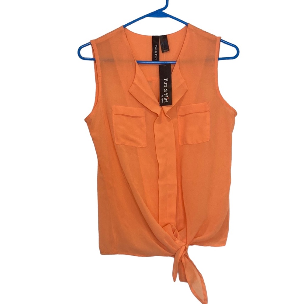 ☀️Fun & Flirt Tangerine Orange Sleeveless Blouse Size S
